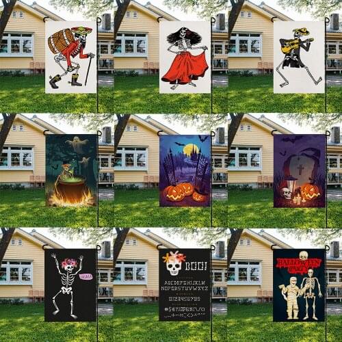 2021 new Halloween Garden Linen Flag Skull Pumpkin Printed Welcome Outdoor Yard Flag Garden Decoration Хеллоуинские украшения