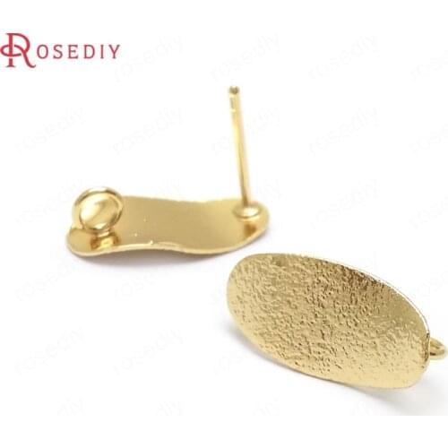 36050)6PCS 16x8MM 24K Gold Color Brass Wave Oval Shape Stud Earrings High Quality Diy Jewelry Findings Accessories