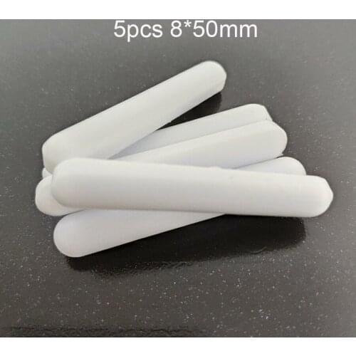 C8x50mm 5pcs PTFE Magnetic Stirrer Mixer Stir Bars PTFE Stirring Bars White Spin Bars Without Pivot Ring