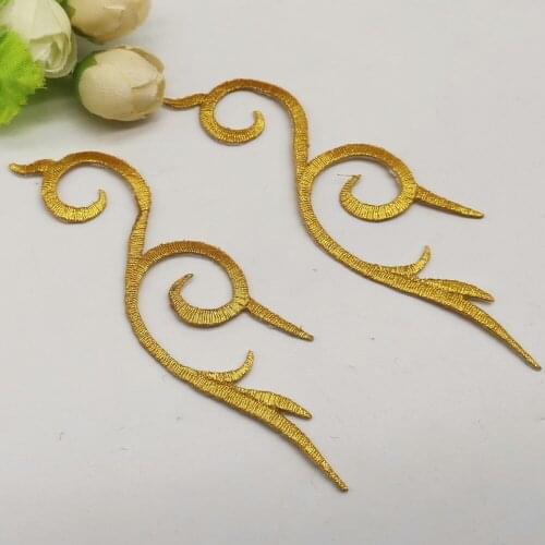 YACKALASI 5 Pcs Motif Flower Lace Appliqued Gold Trims Iron On Patcehs Gold And Silver Cosplay Costume 10* 3.0cm