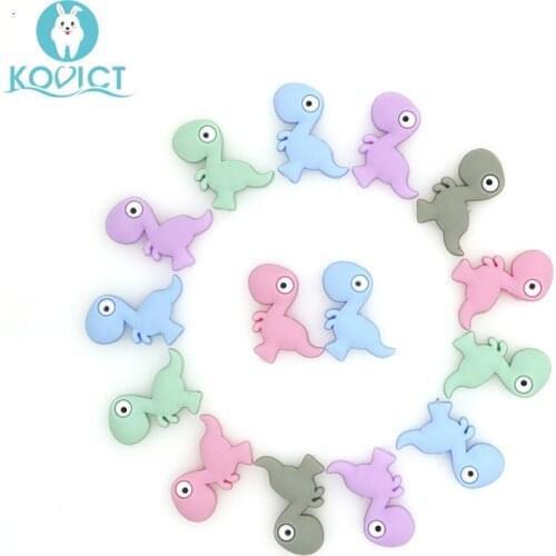 Kovict 50/100/200/500 pcs 30mm cute mini dinosaur Silicone Beads Animal Baby Teether Infant Teething Bead