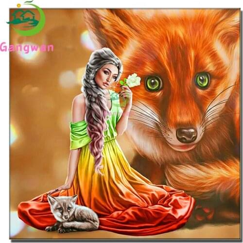 3d diy Diamond Art"Fairy fox"5d diamond mosaic diamond painting cross stitch embroidery full round drill Cartoon girl Home Art