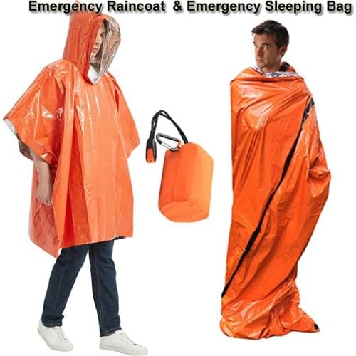 Emergency Sleeping Bag & Raincoat Ultra Portable Waterproof PE Thermal Bivy Sack Survival Tent Emergency Shelter Survival Poncho