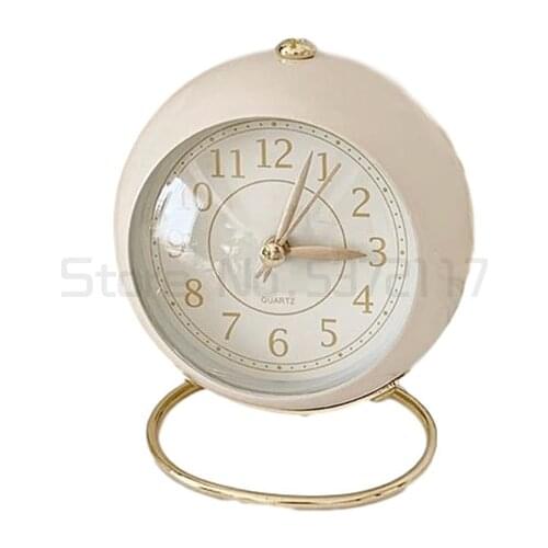 Ins alarm clock simple retro Nordic style student alarm clock desktop bedside small silent night light alloy clock