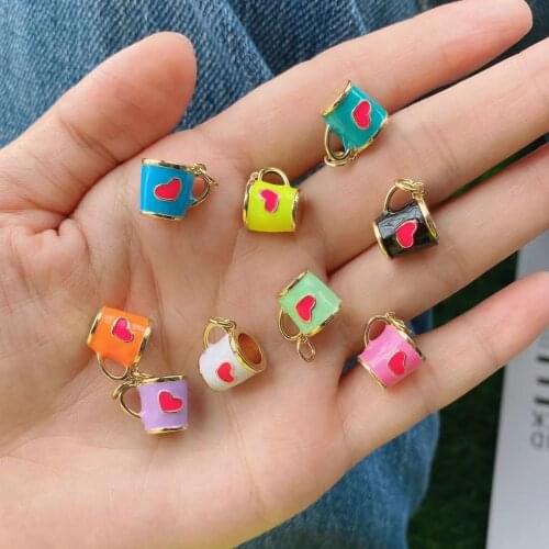 20Pcs,New Colorful Enamel Coffee Cup Heart Charms Earring Necklace Bracelet Bead Pendants DIY Jewelry Accessories