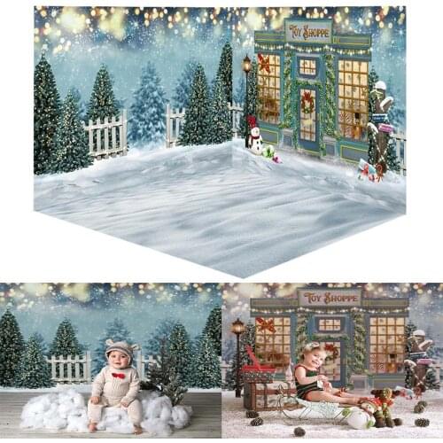 Winter snow Christmas photo background Christmas House Pine Forest Photography Backdrop Glitter Bokeh Winter Snowflake Backdrops