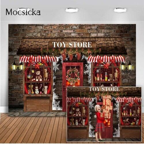 Christmas Toy Bear Backdrop for Photography Retro Brick Wall Newborn Kids Portrait Photo Background Merry Christmas Street Decor