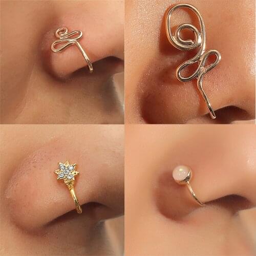 Donarsei Personality 1 pc Fake Piercing Nose Cuff For Women Punk Wire Spiral Nose Clip Geometric Nose Ring Body Jewelry
