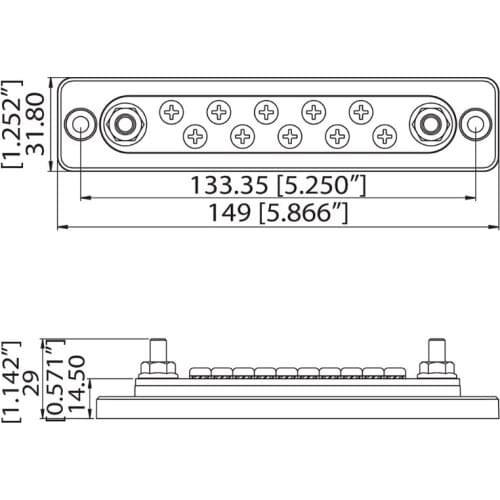 M68B Power Distribution Terminal Block Battery Bus Bar 10 Studs Bus Bar 150A AC Power Distribution for Yacht Boat