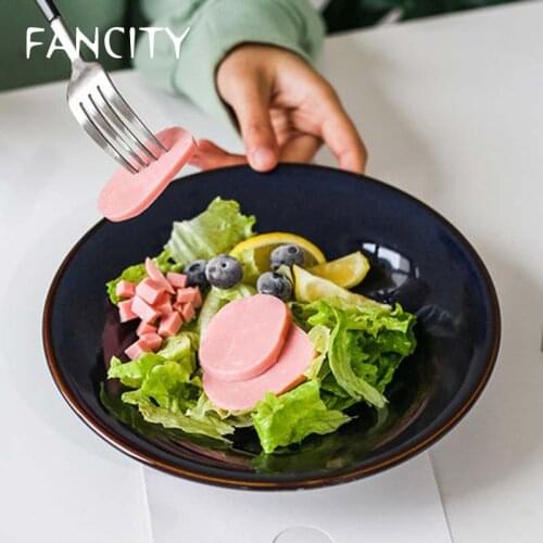 FANCITY Creative Salad Bowl Nordic Ceramic Large Japanese Fruit and Vegetable Salad Plate Household Round Single Bowl Plate