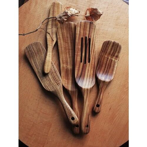 Teak Wood Kitchen Utensils Eco Natural Wooden Cooking Tools Non-Stick Fried Egg Spatula Salad Mixing Shovels Cooking Turners