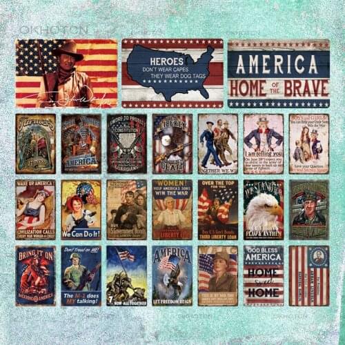 American Style Metal Sign Plaque Vintage AMercia Decorative Wall Tin Plates for Man Cave Bar Pub Club Shabby Chic Home Decor