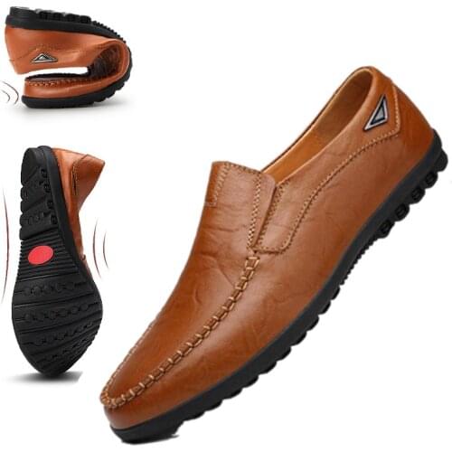 Men Casual Shoes Genuine Leather Loafers Moccasins Breathable Slip on Driving Shoes Luxury Brand Plus Size 38-47 chaussure homme