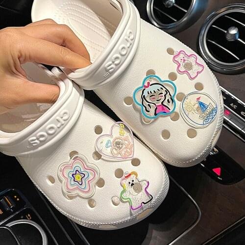 Cute Cartoon Shoe for Croc Charms Pack DIY Shoe Decaration Accessories Chain Clog Flower Rainbow Hello Kids Boys Girls Gifts
