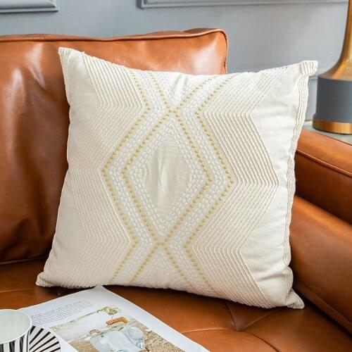Ivory Cushion Cover Vintage Gemoetric Embroidery Pillow Cover 45x45cm 30x50cm Home Decoration for Living Room Sofa Bed Chair