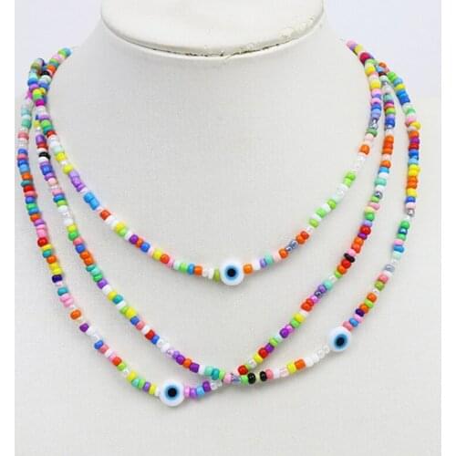 10 Pcs Colorful Eyes Beaded Strand Necklace Rice Beaded Chocker Necklace Jewelry Accessories Jewelry Necklace Gift 9970