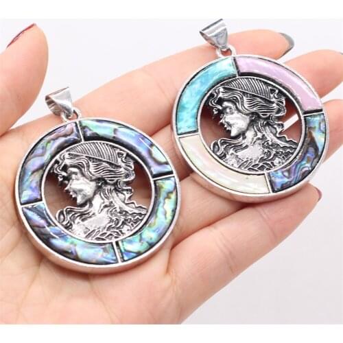 Natural Abalone Shell Pendant Charms Round Shape Shell Pendant for Making DIY Women Men Jewerly Necklace Gift 45x45mm