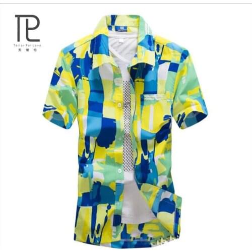 Tailor Pal Love Summer Mens Seaside printing Shirt short-sleeve beach shirt loose and enlarged for casual sports