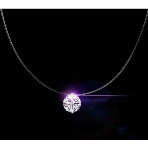 Simple Transparent Fishing Line Zircon Geometric Pendant Necklace Fashion Cross Heart Necklace Clavicle Chain Women Jewelry