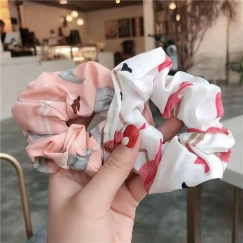 4.7 inch Floral Flamingo Printed Scrunchie Elastic Ponytail Holder Hair Band for Women Headband Hairband Hair Accessories 108