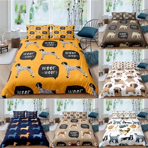 Cute Dog Printed 3D Bedding Set Microfiber Black Duvet Cover Pillowcase Sets Animal Bedclothes Luxury Bed Sets For Home Textiles