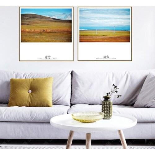 Morden Mountain And River Scenery Blue Sky White Cloud Tree Lake Road Canvas Painting Wall Picture Poster Living Room Decoration