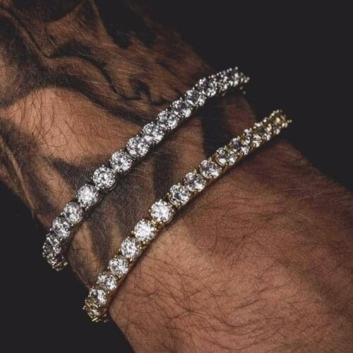 Unisex Hip Hop Jewelry Big Rhinestone Bracelet Charms Tennis Chain Fashion Bling Tennis Bracelet Single Chain Jewellery Gift