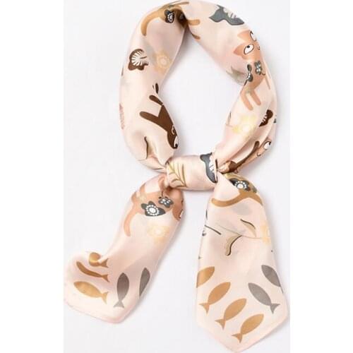 Yishine New 70x70cm Women Multifunction Polyester Silk Scarf Cute Cats Satin Small Square Wraps Scarves Neckwear Handkerchief