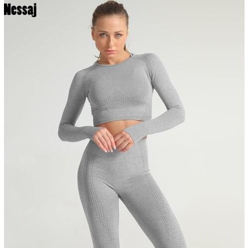 Nessaj Women Training Long-sleeved Suit Seamless Breathable High Quality Fitness Sports Set 2 Piece Sets For Women Clothes