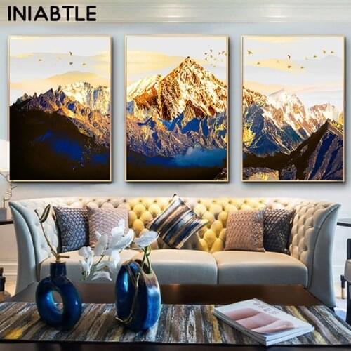 Golden Snow Mountain Map Landscape Wall Art Abstract Canvas Painting Poster Print Nordic Picture For Living Room Home Decoration