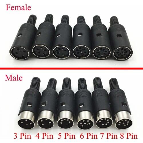 10 pcs DIN Plug Male Jack Female Connector with Black ABS Plastic Handle 3~8 pin Solder Connector with Plastic Handle 13mm Adapt
