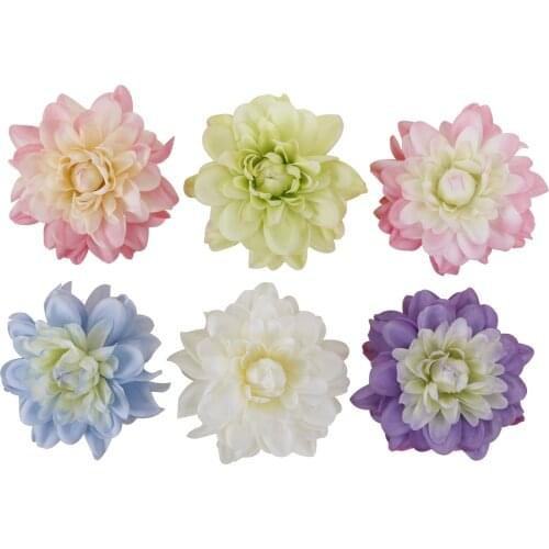 10 Pcs/lot Dahlia Pinnate Silk Fabric Artificial Pink White Green Flower Head Hydrangea Scrapbooking Fake Flowers Wreaths