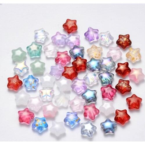 10Pcs Multi Color Transparent Spray Painted Glass Beads Five-pointed Star Beads DIY Necklace Jewelry Making Findings 8x8.5x4mm