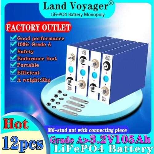 12pcs 3.2V 105Ah LiFePO4 Battery Pack Lithium iron Phospha DIY 4S 12V 24V 300A Motorcycle Electric Car Solar Inverter Batteries