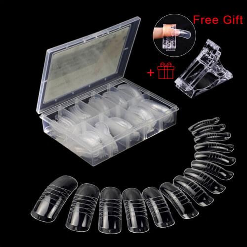 140/120PCS 1Box Clear Dual Forms Acrylic Nail System UV Gel Nail Mold Full Cover Fasle Nail Tips with Scale Manicure Pedicure