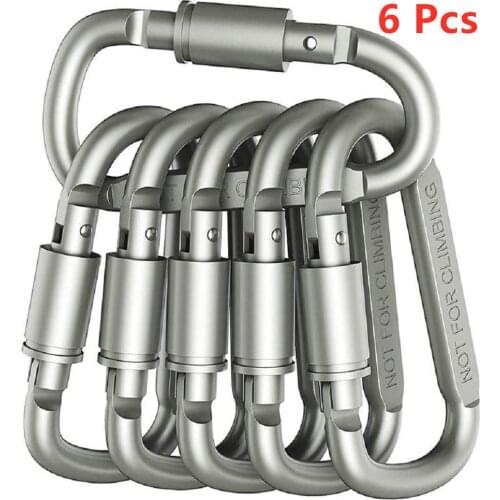 6 Pack Locking Carabiner Clip, Spring Loaded Aluminum D Ring Light Weight, for Outdoor Camping, Organizing, Keychain, Gate Lock