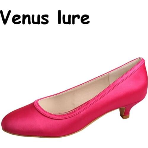 23 Colors) Low Heel Shoes Rose Pink Color Satin Bridesmaid Shoes Size 10