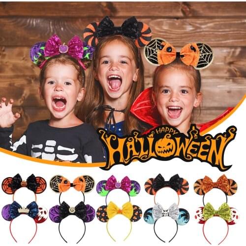 Minnie Sequin Bow Ears Hairband Glitter Halloween Headband For Girls Kids Cosplay Party Fashion Halloween Hair Accessories
