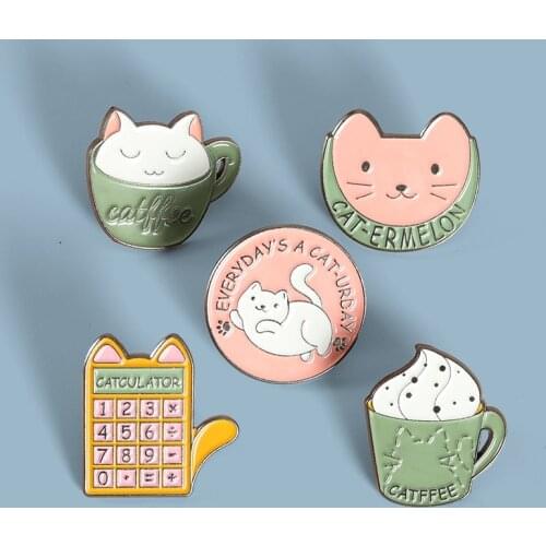 New cartoon animal series brooch cute coffee cat shape alloy badge