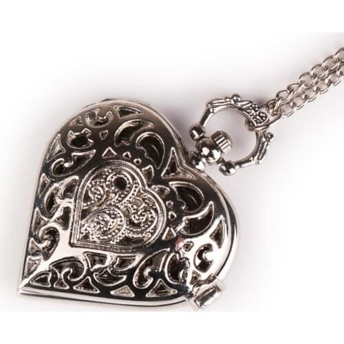 Classic Vintage Pendant Necklace Quartz Steampunk Pocket Watch Heart Shape Silver Death Note Relogio De Bolso Women Watch Gift