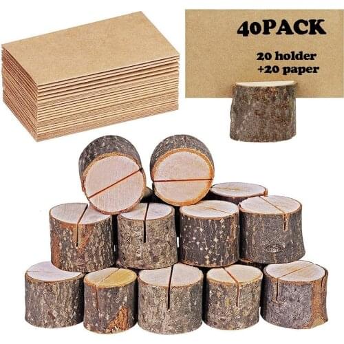 40pcs/set Wood Cylindrical Stakes Notes Folder Veneer Stump Clip Crafts Home Wedding Decoration Party Table Cards Number Plate