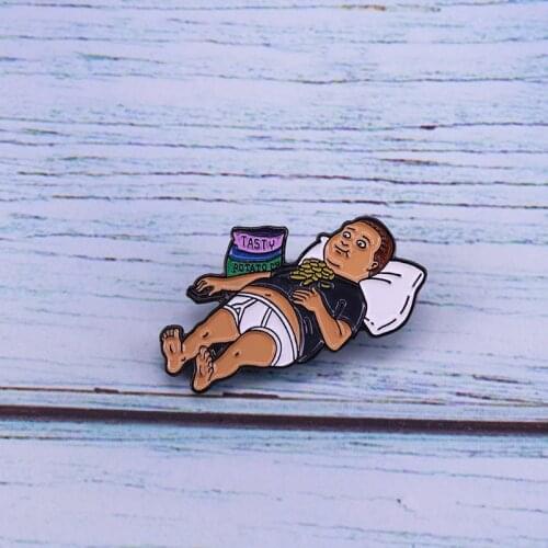 Bobby Hill Enamel Pin Tasty Potato Chips Brooch Cute Cartoon Badge Funny Anime Gift Lazy Accessory