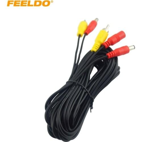 FEELDO 1PC 5.5mm/2.1mm DC adapter plug coaxial Power Distributor Cable With Backup Car Camera RCA AV Cable