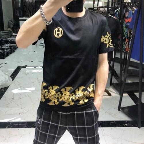 Hombre 2020 Poleras Summer Personality Trend Sequins Letter Pegasus Short Sleeve T-shirt Male Camisetas Hombre Vetement Homme