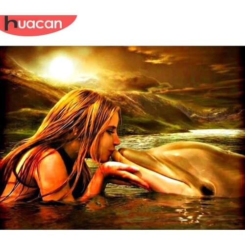 HUACAN Diamonds Mosaic Dolphin Diamond Painting Animal Full Square Diamond Embroidery Beauty Picture Of Rhinestone Decoration