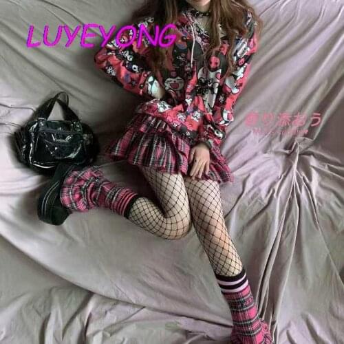 Lolita Plaid Sexy Pleated Ruffles Elastic Waist Skirts Y2k Girl Harakuku Janpanese Mini Skirt Gothic Korean Fashion Leg Warmers