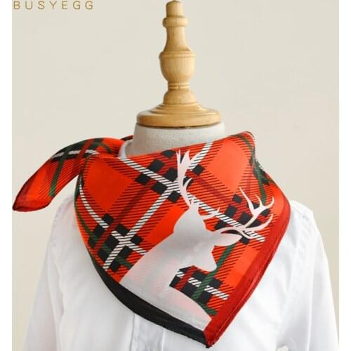 Red plaid natural silk scarf baby printed deer 100% real silk scarves small square headband for girl shawl bufanda lady gift