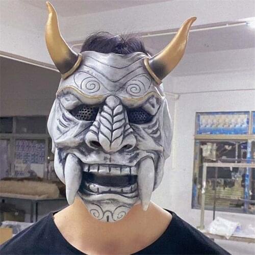 Samurai Mask Japan Prajna Mask Evil Devil Demon Latex Mask Hannya Cosplay Party Costume Mask Oni Haunted House Cosplay Props
