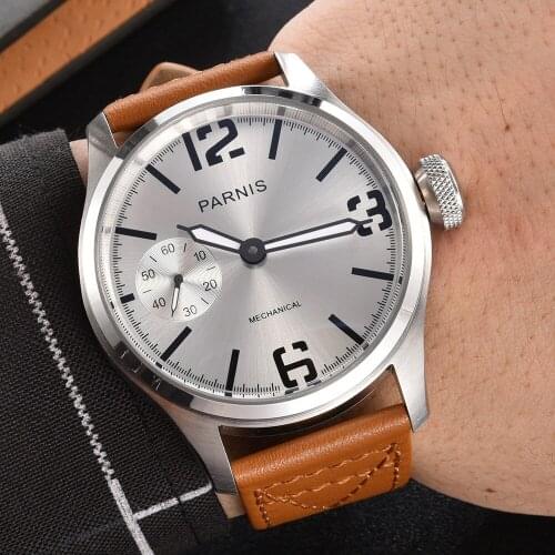 46mm parnis white dial 6497 movement hand winding mechanical mens watch