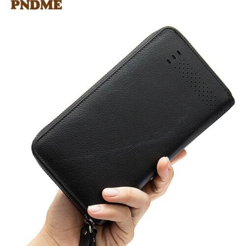 Natural genuine leather mens clutch bag wallet business retro real cowhide large-capacity multi-card holder phone coin purse